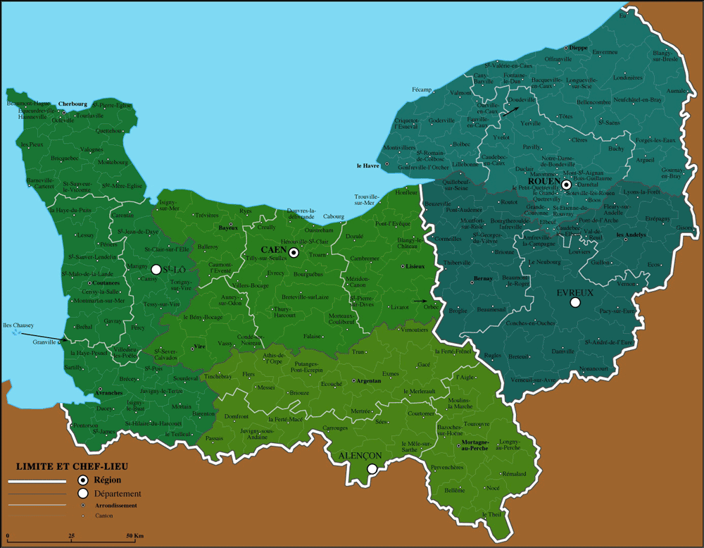Carte des cantons de la Normandie
